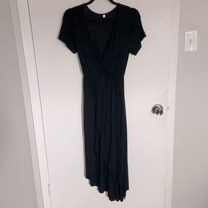 Black V-neck high-low dress